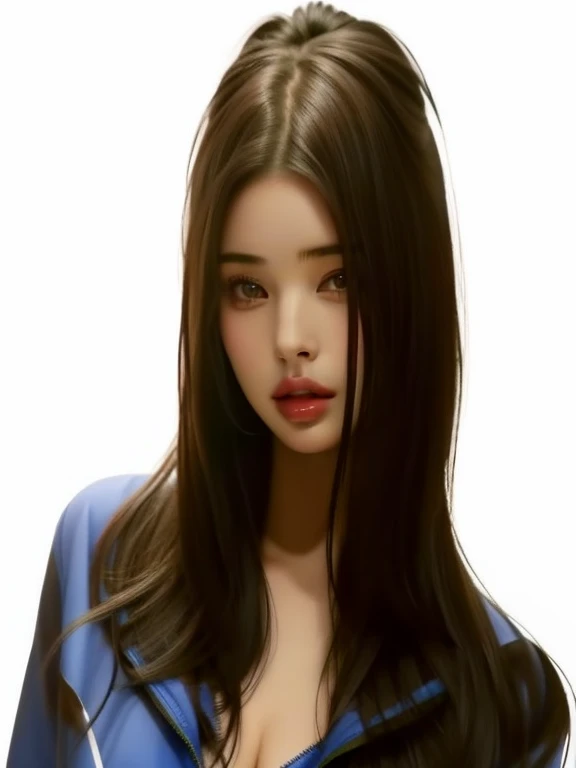 un primer plano de una mujer con una camisa azul y una chaqueta negra, Adriana Lima, girl with dark brown cabello, dark-cabello, dark - cabello, modelo femenina, retrato emily ratajkowski, anastasia ovchinnikova, straight cabellostyle, foto de un modelo, cabello : long brown, female with long black cabello, mid - length cabello, girl with black cabello