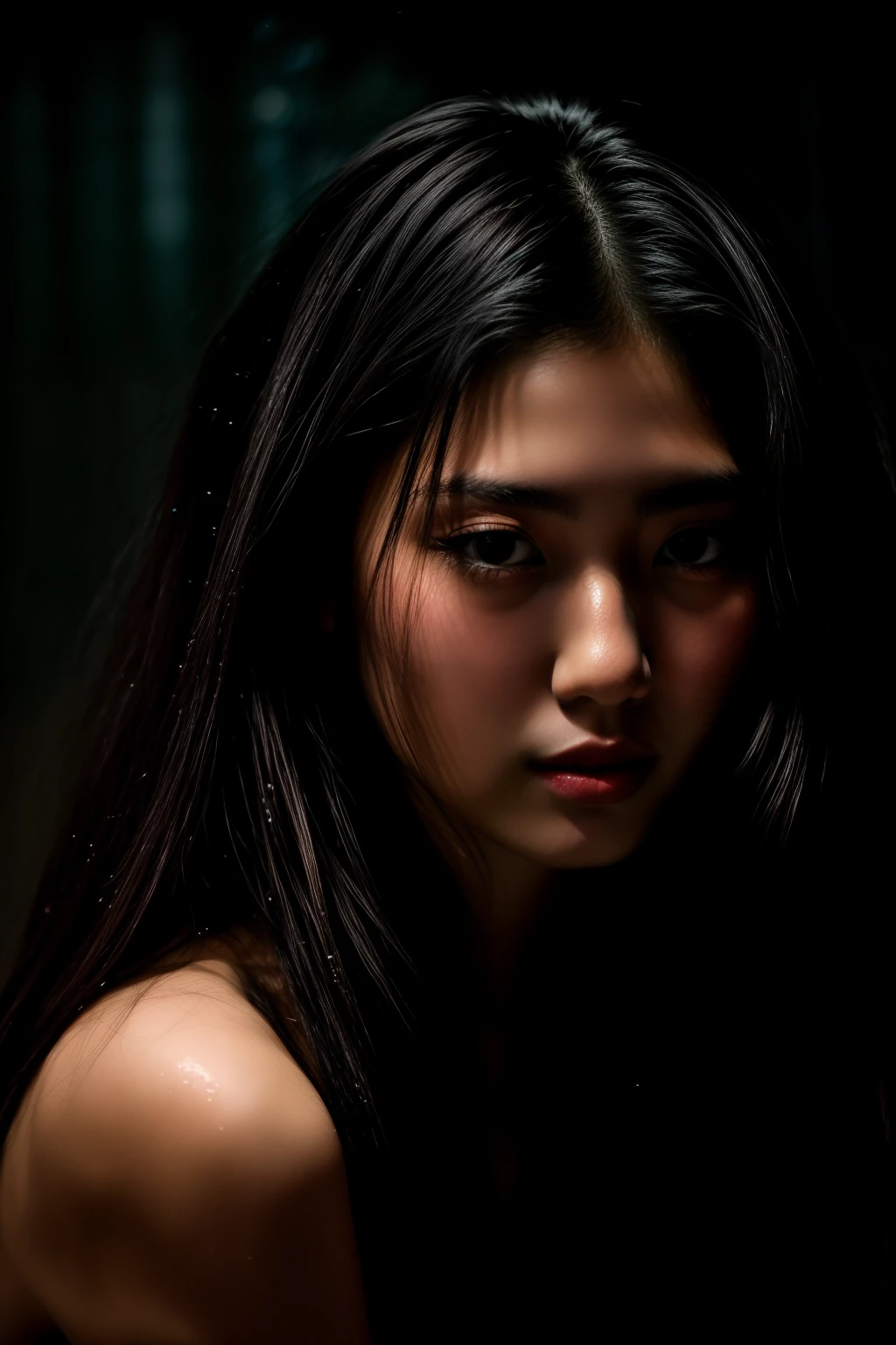 Single beautiful girl, deep dark background, cinematic light, Hi-key
