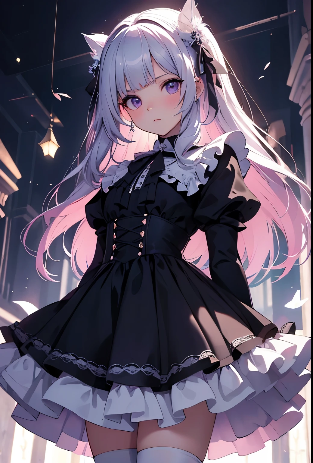 mejor calidad,obra maestra,ultimate resolution,velloso,Extremadamente colorido,vistoso,Chica grande de secundaria,vestido largo lolita, zapatos blancos con medias,primer plano de la cara