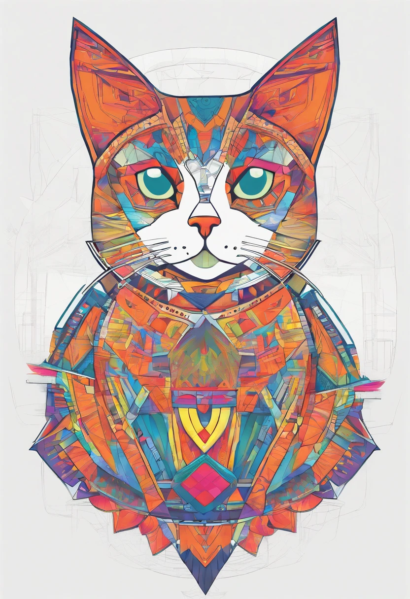 vibrant color drawing of a cute cat based mandala