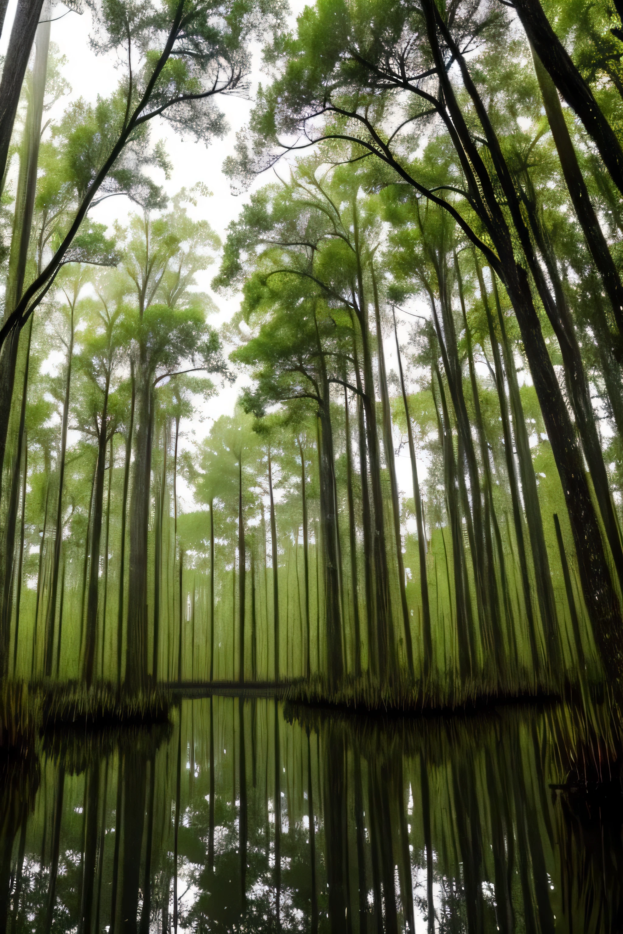 a cypress swamp in the rain.