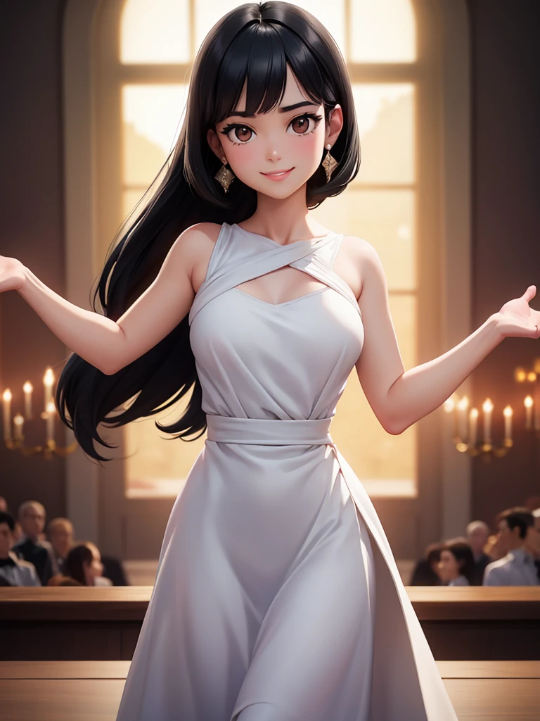 smile, black hair, delicate face, facing the audience, masterpiece, best quality, super fine, best shadow , disney style, best lighting , cinematic light , white skin tone