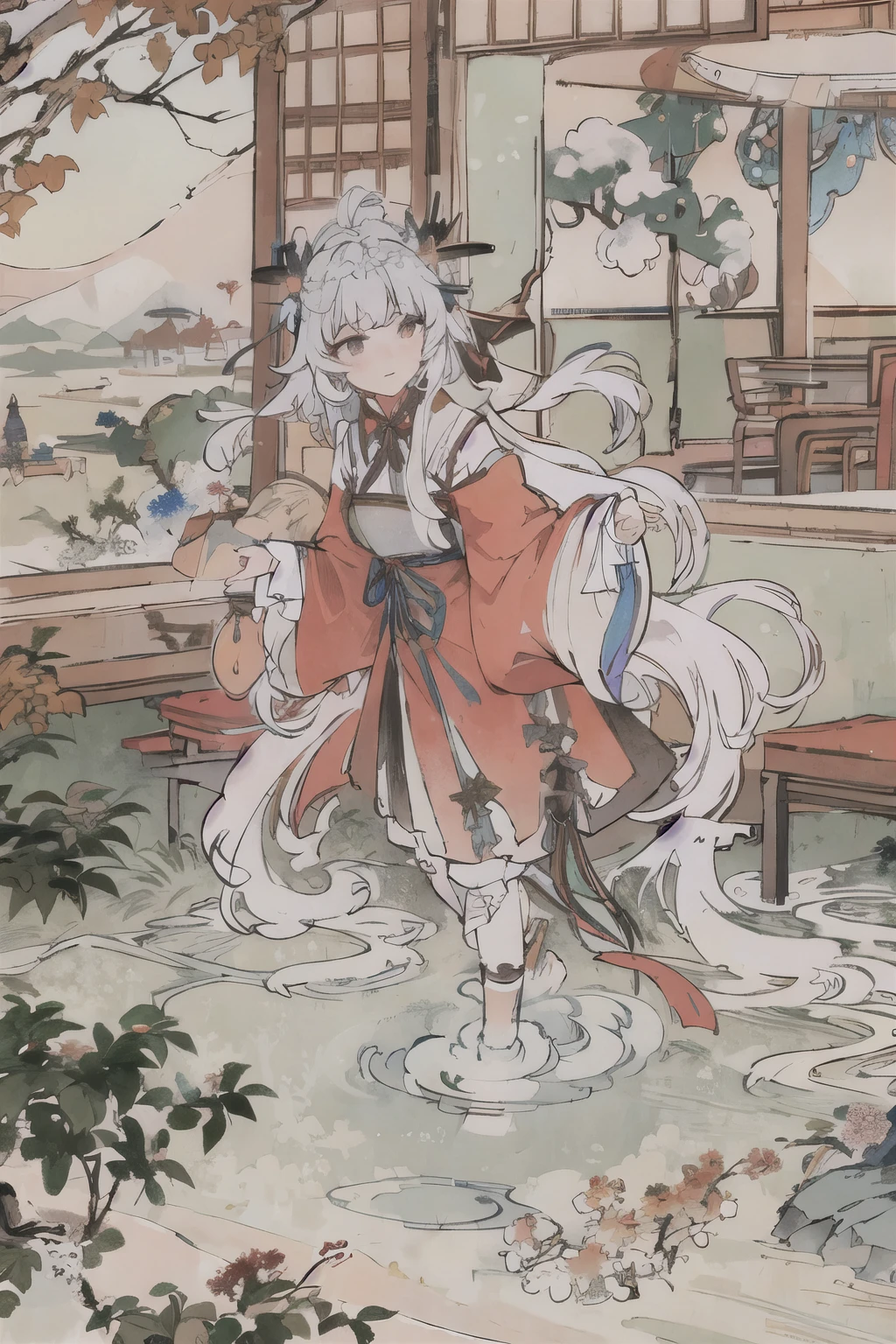 sgyy,(upper body: 1.5),(white background:1.4), ((tachi-e)), original,(illustration:1.1),(best quality),(masterpiece:1.1),(extremely detailed CG unity 8k wallpaper:1.1), (colorful:0.9),(panorama shot:1.4),(full body:1.05),(solo:1.2), (ink splashing),(color splashing),((watercolor)), clear sharp focus,1girl standing,(flowers,woods),outdoors,rocks, looking at viewer, make happy expressions,soft smile,pure,beautyfull detailed face and eyes,long hair,very long hair,soft face,forehead