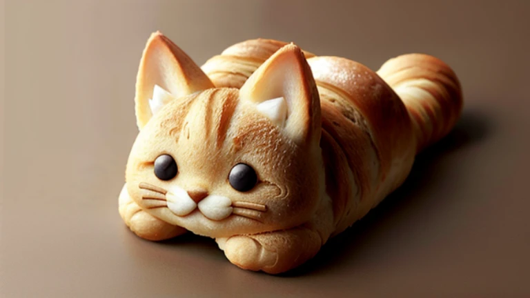 Bread in the shape of a cat ,  background,