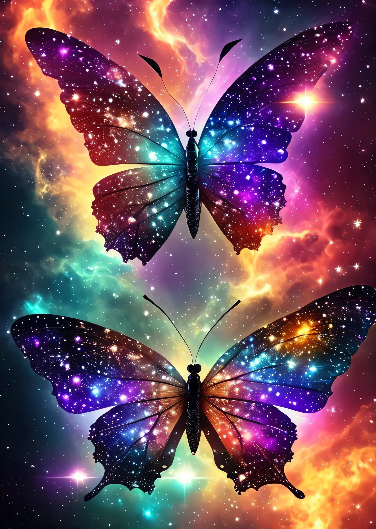 dreamlikeart, galaxy, outer space, nebula, star, [cyberpunked] Butterflies from the stars (star:1.5),