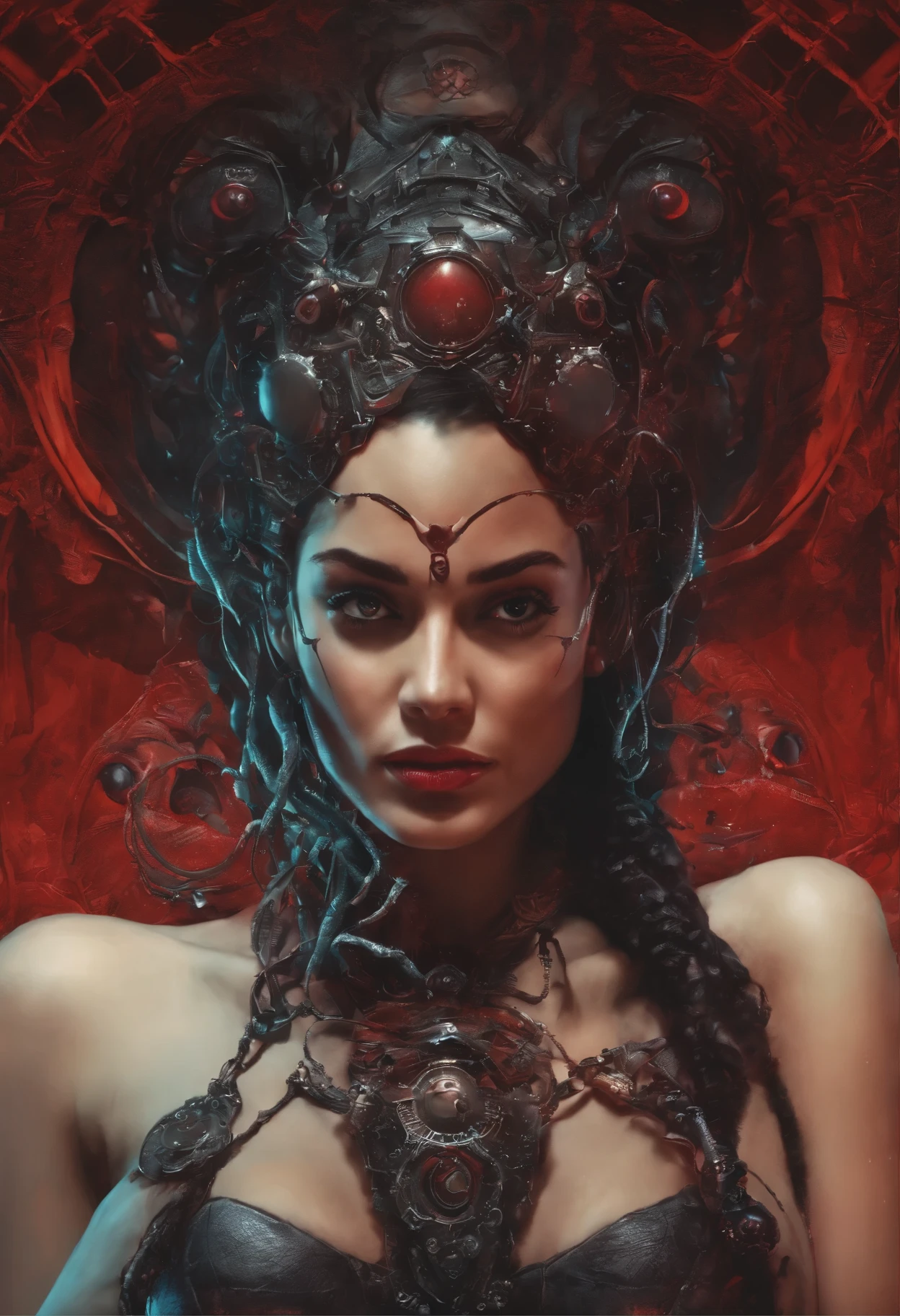 Desenhar um rosto coberto de sangue，Organismo feminino, massacre, Science Fiction - The Art of Horror Fiction, A female head grows on the arm，
