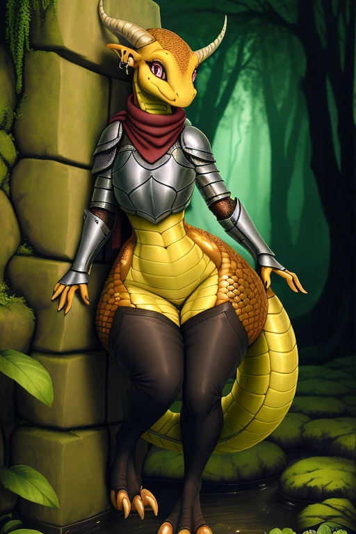 uploaded on e621, explicit content, 3d, (bastika, cutesexyrobutts, hioshiru), female, lizard, thick thighs, huge butt, round wide hips, thicc ,(Anthro), slim waist, curvy, (slit pupil, bottom-heavy, large ass, sexy, seductive, extremely detailed, portrait, looking at viewer, (full body:0.6), detailed background, close up, forest nature, wet, forest background, dark mysterious lighting, shadows, anthro, lizard, lizard eyes, ear piercing, claweddrip), long legs, fantasy (forest background:1.1) background, dark mysterious lighting, shadows, magical atmosphere, slutty, flat-chest, medieval, big horns, furry, crop top hoodie, dragon, shy, , scarf, thigh high socks, knight armor, lusty, breastplate, armor, gauntlets, thick thighs, wide hips, timid, leaning against STONE wall, dark scales, bright eyes,, scales,
