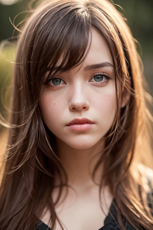 Close-up photo of a beautiful Irish girl, adorable face, red long layered hair, no makeup, realistic skin texture, low saturation, dark tone, inspired by Alessio Albi, f1.4, 85mm lens, hyper realistic ,lifelike texture, dramatic lighting, professional shot, heavy shadows, dynamic pose, innocent look