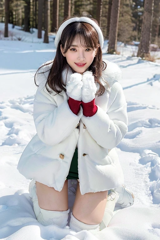 masterpiece、8K、32K、top-quality、(A cute Japanese woman:1.1)、detail portrayal、1 girl in、elegent、tits out、(Ski Wear:1.3)、(Winters:1.1)、a ski、cowboy shot、ssmile