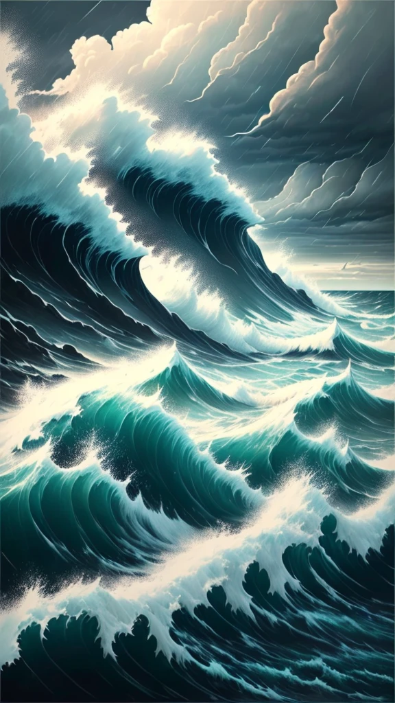 A serene image of a stormy sea with dark clouds.