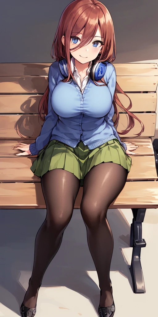 Seductive anime girl, school uniform, (pleated skirt), brown loafers, 4K digital art, glamor girl, ultra-realistic painting, excessive art, 8K high quality detailed art, panties, curvaceous tan gal, dress shirt, cardigan, brown wavy hair, tanned skin, loose socks, having lunch at a cafe, blushing, attractive figure,