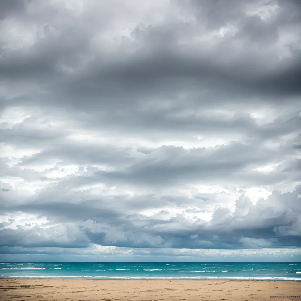 view from beach toward the ocean with dark clouds forming in the sky above the ocean