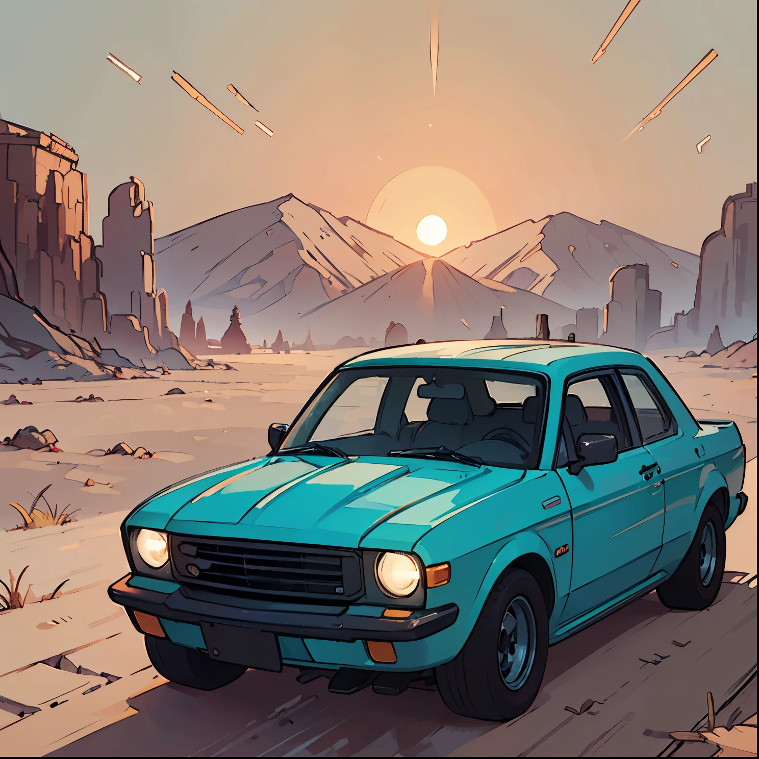 (highest quality,4K,8K,High resolution,masterpiece:1.2),super detailed,(realistic,photorealistic,photo-realistic:1.37),desert,alien spacecraft,Mountain scenery,Abandoned cars,post-apocalyptic,futuristic,desolate,Forgotten,twilight,Unlucky,crumbling structure,Dark color palette,deserted road,Lonely,end of the world,Powerful atmosphere,alien technology,deserted wasteland.