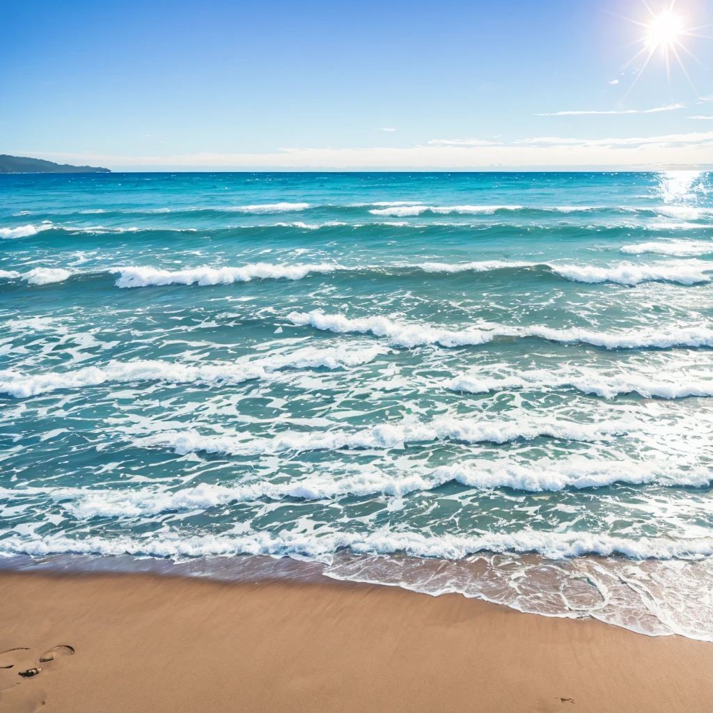 view from beach toward the ocean that has calm waters with clear sky