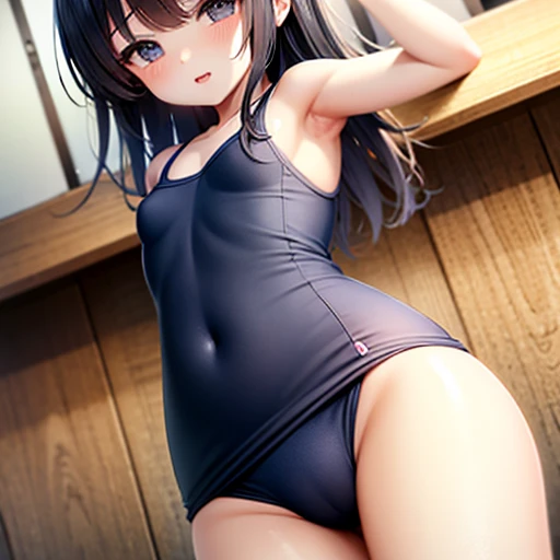 sexy、small breasts、school swimwear、child、share、開脚、クロッチ