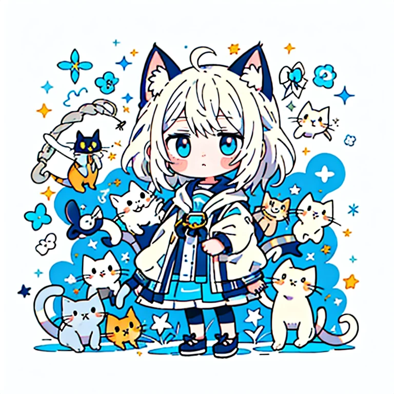 Garota anime com cabelo branco e orelhas de gato de colarinho branco, Anime com orelhas de gato, estilo de arte anime moe, cute Gato de animegirl, meninarelhas de gato, beautiful Gato de animegirl, Gato de animegirl, Gato de anime, muito linda garota Anime Cat, anime digital illustration, Guweiz, anime estilizado, roupas de quimono