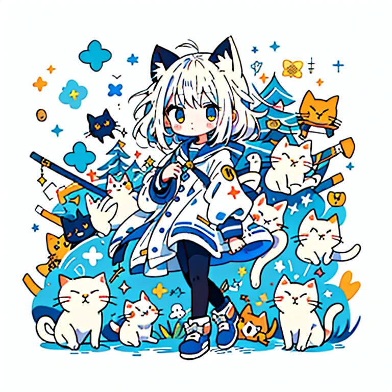 Garota anime com cabelo branco e orelhas de gato de colarinho branco, Anime menina com orelhas de gato, estilo de arte anime moe, cute Gato de animegirl, menina com orelhas de gato, beautiful Gato de animegirl, Gato de animegirl, Gato de anime, muito linda garota Anime Cat, anime digital illustration, Guweiz, anime estilizado, roupas de quimono