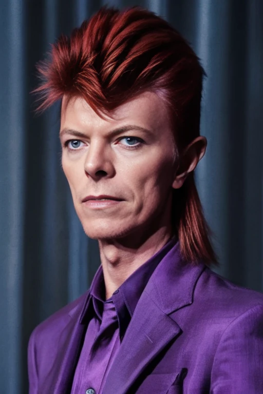 david bowie, color suit purple, portrait of david bowie