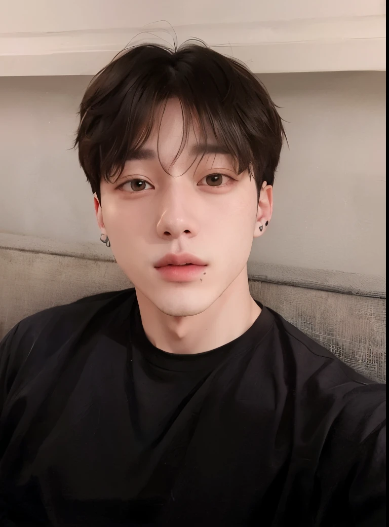 There's a man sitting, Jungkook, adorable and pale korean face, jungkook full lips, accurate Jungkook face, jungkook, jungkook de cabelo preto.