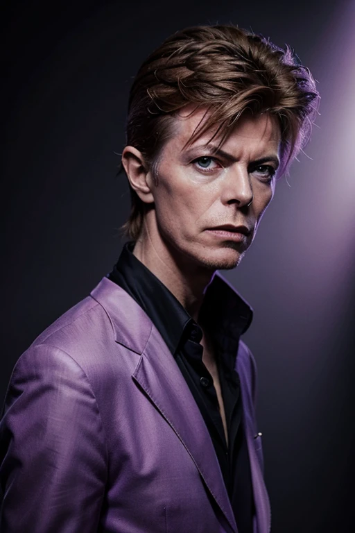 david bowie, color suit purple, portrait of david bowie