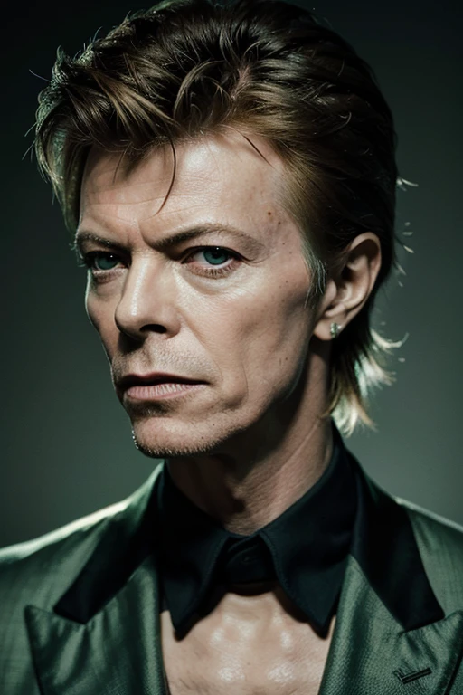 david bowie, color suit green, portrait of david bowie