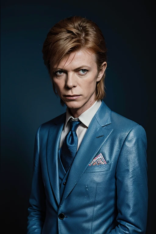 david bowie, color suit blue, portrait of david bowie