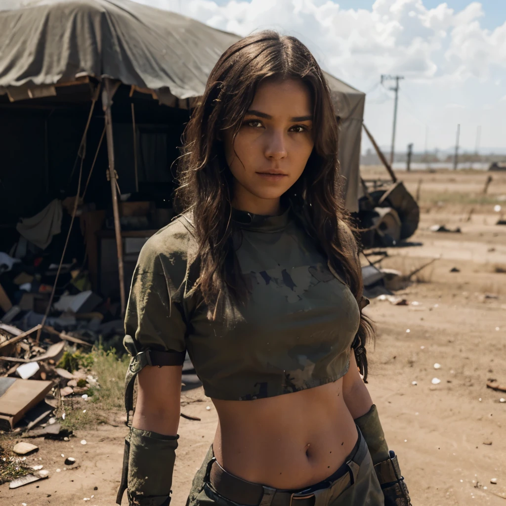 Arafed woman in a military outfit standing in front of a tent - SeaArt AI