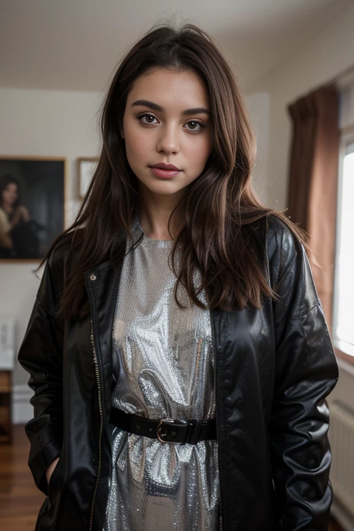 una modela latinoamericana  vestido con ropa de moda muy de lujo en balenciaga y gucci  con cabello rubia y ojs azules en italia posando arete y cartera
