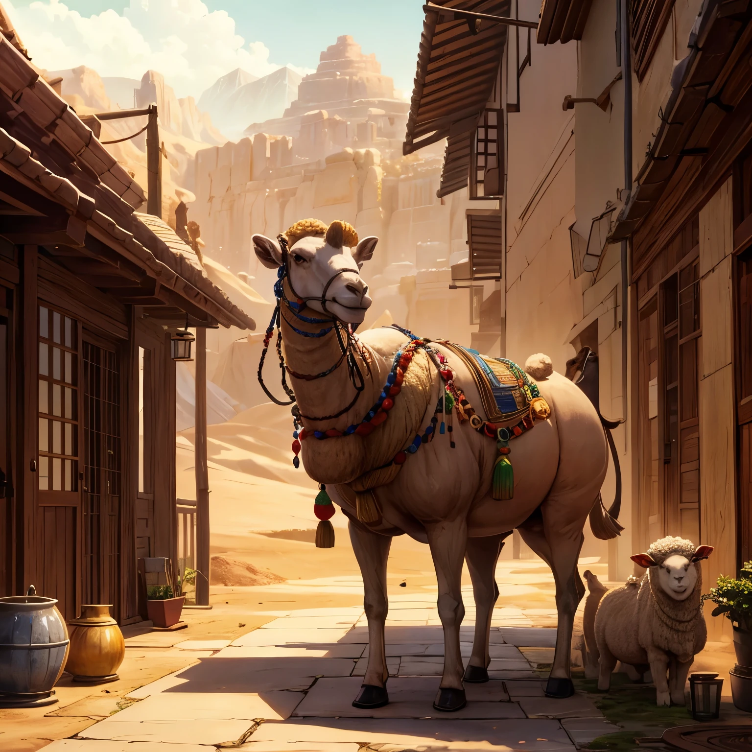 Sheep and a camel in the picture and an amulet diamond