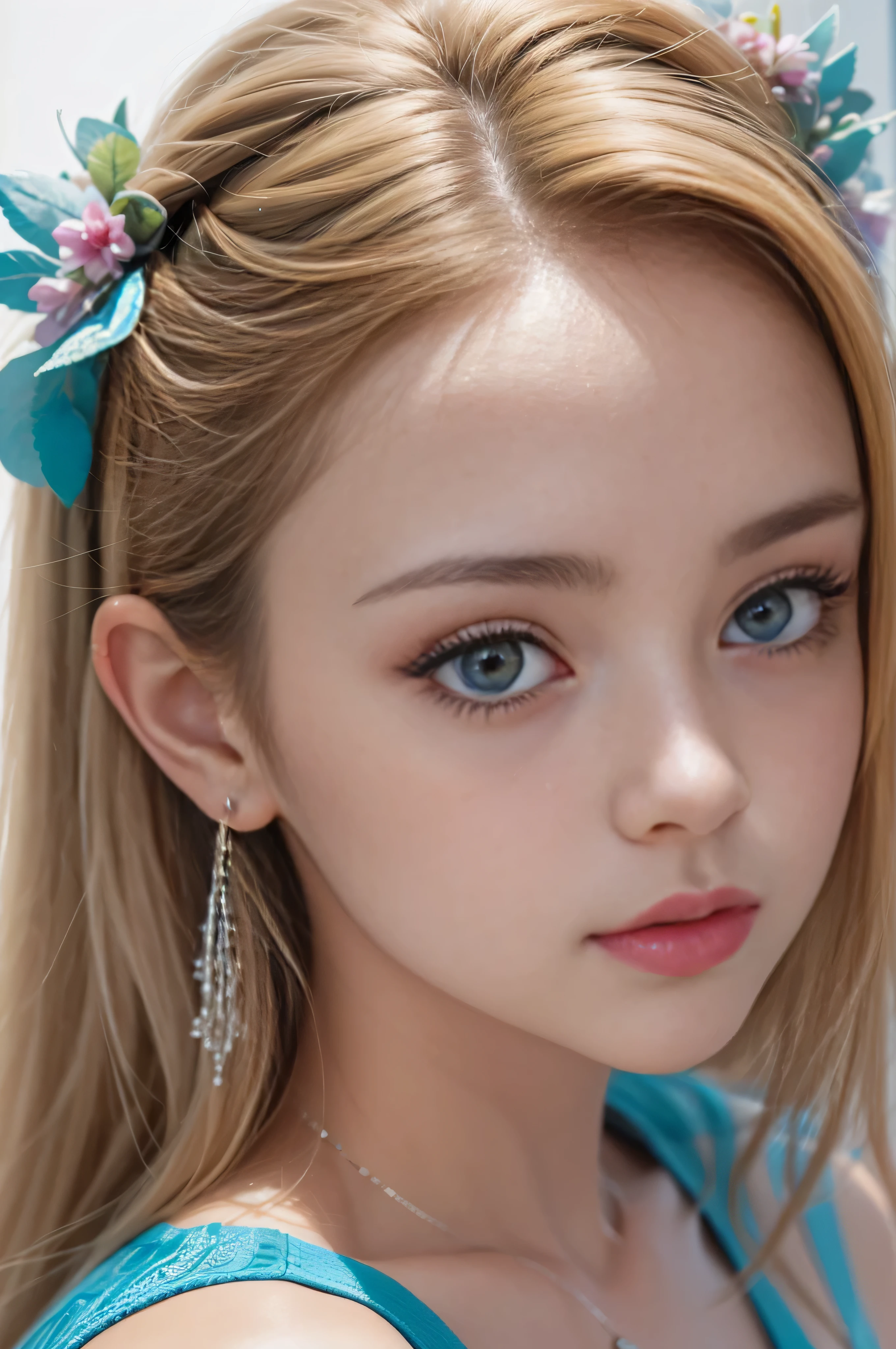 highest quality、High resolution、Super detailed、masterpiece、Live shooting:2、real:2、photorealistic:2、very delicate and beautiful、fine details、textured skin、beautiful caucasian、solo、Super beautiful, Makeup, Ecstatic expression, lecherous expression, temptation expression, Flowing layered white shiny blonde hair, Glowing big blue eyes, Seductive moist pink lips, perfect proportions, (close up of face:1.7)