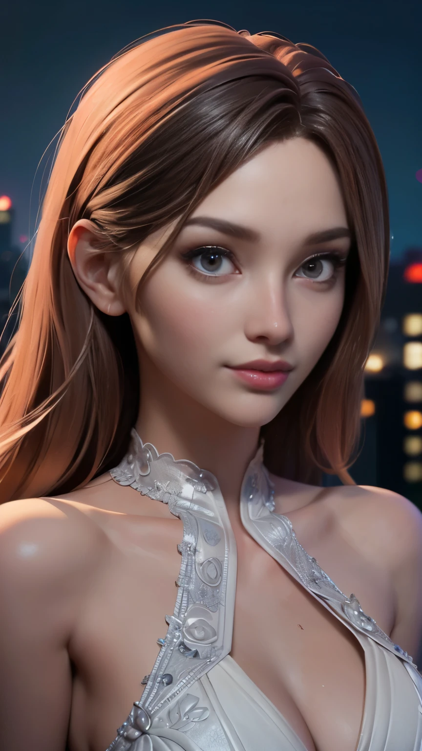 photo of Bebahan, RAW, beautiful woman, ((portrait)), ((detailed face:1.2)), ((detailed facial feature, detailed skin, clear skin), (perfect proportioned body), (wearing an elaborate low cut halter dress) (high detailed city environment, apartment balcony), (realistic photo, best quality, detailed), (8k wallpaper), (cinematic lighting, dramatic lighting) (sharp focus, intricate)