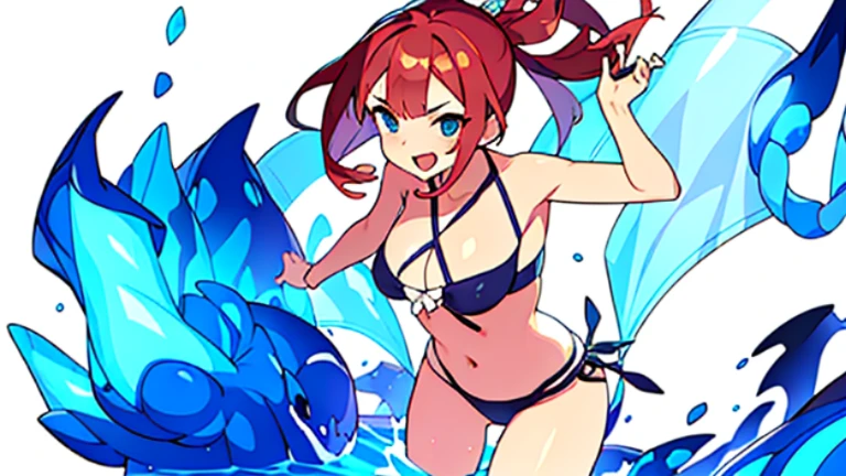 Anime lady , bikini, white background,