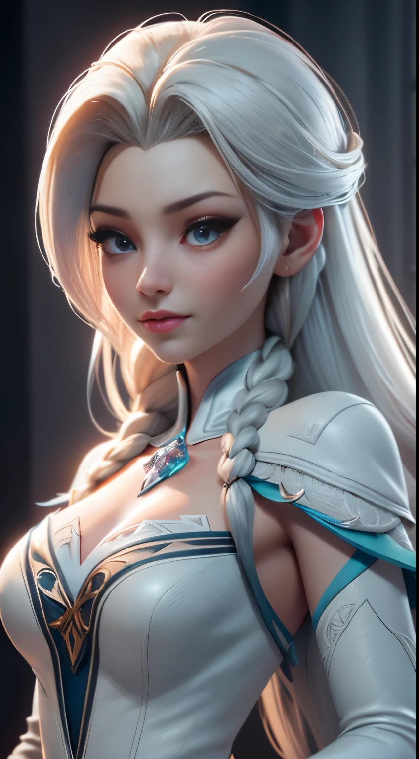 Highly detailed CG unity 8k wallpaper, style shot, complex, high detail, dramatic, highest quality movie still image, very detailed, masterpiece, best quality, character design, Elsa, Elsa from Frozen, (( Dark style)), realistic ultra-detailed rendering style, natural light, sharp character design, (hard focus, 8k), (((natural skin texture))), 8k textures, soft cinematic lighting, adobe lightroom, dark room, hdr, Sophisticated, Elegant, Rich Detail, Sharp Focuilm Look) )), Soothing Tones, Detail Frenzy, Intricate Detail, Super Detail, Low Contrast, Soft Film Lighting, Dull Colors, Exposure Blending, HDR, Fade, 35mm, f/1.4, ISO64, f16, 25 sec.