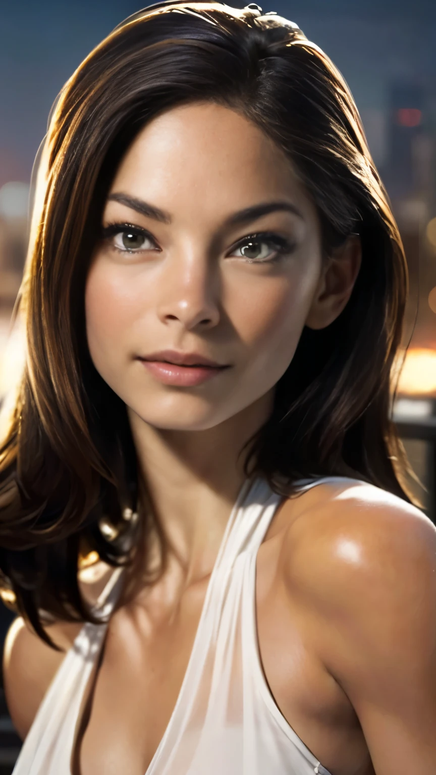 photo of Kristin Kreuk, RAW, beautiful woman, ((portrait)), ((detailed face:1.2)), ((detailed facial feature, detailed skin, clear skin), (perfect proportioned body), (wearing an elaborate low cut halter dress) (high detailed city environment, apartment balcony), (realistic photo, best quality, detailed), (8k wallpaper), (cinematic lighting, dramatic lighting) (sharp focus, intricate)