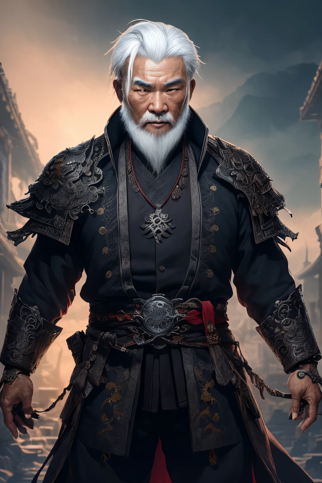 (extremely detailed 8k wallpaper), a medium photo of an old Asian man with white hair from the necromancer Gerrary, intricate, with many details, dramatic