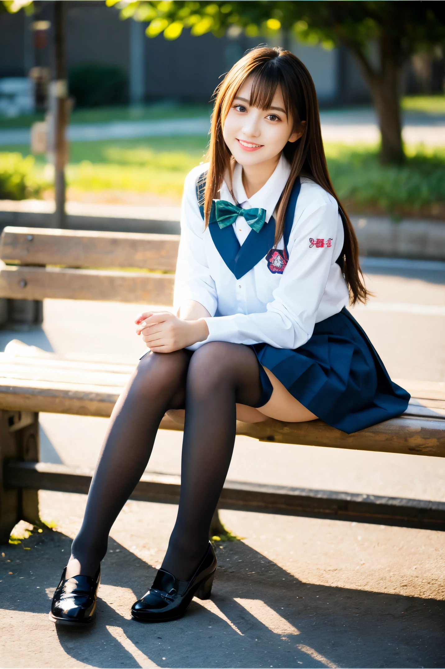 Ulchan-6500-v1.1, (Raw photo:1.2), (Photoreal), (genuine:1.4), Elegant elite girl sitting on a park bench with her knees spread wide, japanese school uniformを着て,((sitting with legs spread apart))、((not wearing underwear))、 super realistic pantyhose:1.3、japanese girl uniform, japanese school uniform, wearing a principal&#39;s uniform, Young and cute gravure idol, Photo taken on 2020, dressed like a high school girl, wearing school uniform, wearing a strict business suit, Young skinny gravure idol, Seifuku　　　　　　　Ulchan-6500-v1.1, (Raw photo:1.2), (Photoreal), beautiful detailed girl, sitting on a bench with knees spread apart、(genuine: 1.4), very detailed目と顔, ((japanese school uniform:1.2、Super realistic black tights:1.2))、((City of night:1.2)), Self snap, Instagram、game_nffsw, huge file size, High resolution, very detailed, highest quality, [masterpiece:1.6], enlightenment, very detailed, nffsw, finely, highest quality, 8k wallpaper, movie lighting, 1 girl, ************, perfect body shape, cute droopy eyes beautiful big eyes、Pieck finger, ((table top)), highest quality, 1 girl, eye shadow, portrait, ((full body shot:1.4))、(very affectionate smile:1.2)、realistic skin texture、shiny skin、exposed thighs!!!、not wearing underwear