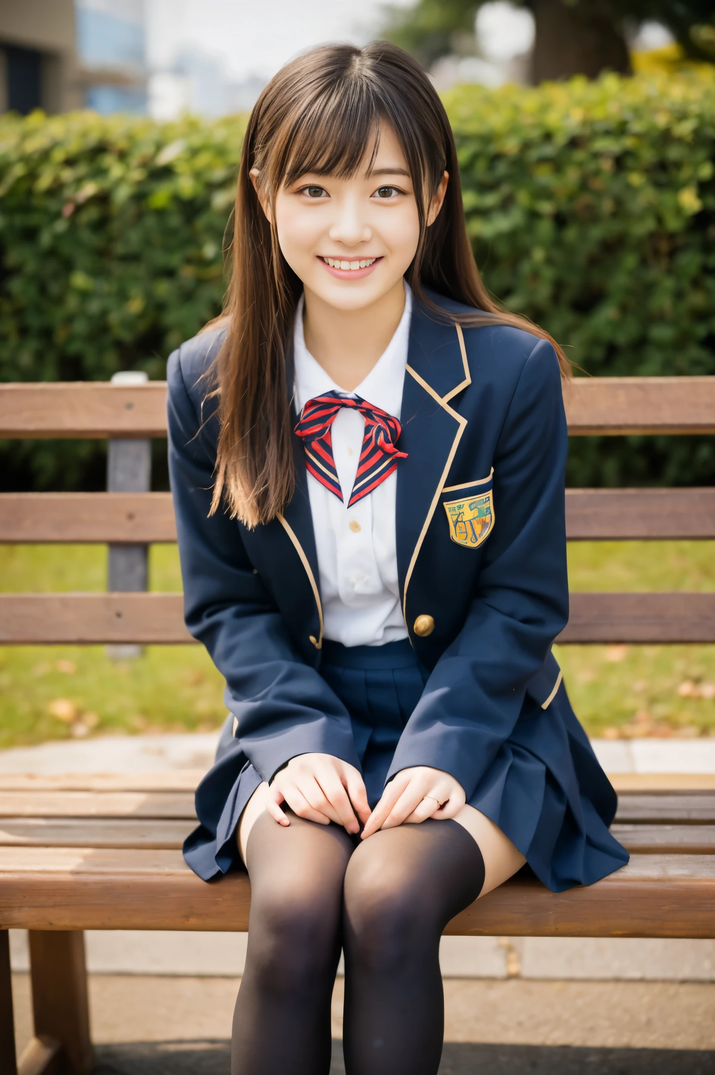 Ulchan-6500-v1.1, (Raw photo:1.2), (Photoreal), (genuine:1.4), Elegant elite girl sitting on a park bench with her knees spread wide, japanese school uniformを着て,((sitting with legs spread apart))、((not wearing underwear))、 japanese girl uniform, japanese school uniform, wearing a principal&#39;s uniform, Young and cute gravure idol, Photo taken on 2020, dressed like a high school girl, wearing school uniform, wearing a strict business suit, Young skinny gravure idol, Seifuku　　　　　　　Ulchan-6500-v1.1, (Raw photo:1.2), (Photoreal), beautiful detailed girl, sitting on a bench with knees spread apart、(genuine: 1.4), very detailed目と顔, ((japanese school uniform:1.2、Super realistic black tights:1.2))、((City of night:1.2)), Self snap, Instagram、game_nffsw, huge file size, High resolution, very detailed, highest quality, [masterpiece:1.6], enlightenment, very detailed, nffsw, finely, highest quality, 8k wallpaper, movie lighting, 1 girl, , perfect body shape, cute droopy eyes beautiful big eyes、Pieck finger, ((table top)), highest quality, 1 girl, eye shadow, portrait, ((full body shot:1.4))、(very affectionate smile:1.2)、realistic skin texture、shiny skin、exposed thighs!!!、not wearing underwear