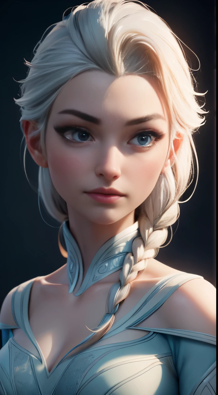Highly detailed CG unity 8k wallpaper, style shot, complex, high detail, dramatic, highest quality movie still image, very detailed, masterpiece, best quality, character design, Elsa, Elsa from Frozen, (( Dark style)), realistic ultra-detailed rendering style, natural light, sharp character design, (hard focus, 8k), (((natural skin texture))), 8k textures, soft cinematic lighting, adobe lightroom, dark room, hdr, Sophisticated, Elegant, Rich Detail, Sharp Focuilm Look) )), Soothing Tones, Detail Frenzy, Intricate Detail, Super Detail, Low Contrast, Soft Film Lighting, Dull Colors, Exposure Blending, HDR, Fade, 35mm, f/1.4, ISO64, f16, 25 sec.