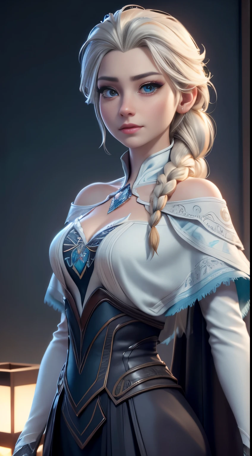 Highly detailed CG unity 8k wallpaper, style shot, complex, high detail, dramatic, highest quality movie still image, very detailed, masterpiece, best quality, character design, Elsa, Elsa from Frozen, (( Dark style)), realistic ultra-detailed rendering style, natural light, sharp character design, (hard focus, 8k), (((natural skin texture))), 8k textures, soft cinematic lighting, adobe lightroom, dark room, hdr, Sophisticated, Elegant, Rich Detail, Sharp Focuilm Look) )), Soothing Tones, Detail Frenzy, Intricate Detail, Super Detail, Low Contrast, Soft Film Lighting, Dull Colors, Exposure Blending, HDR, Fade, 35mm, f/1.4, ISO64, f16, 25 sec.