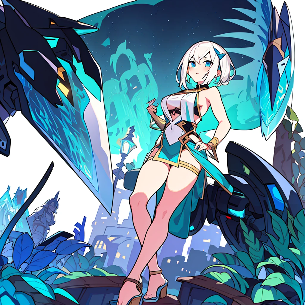 Anime girl , wearing fantasy outfit, white background, sarong,