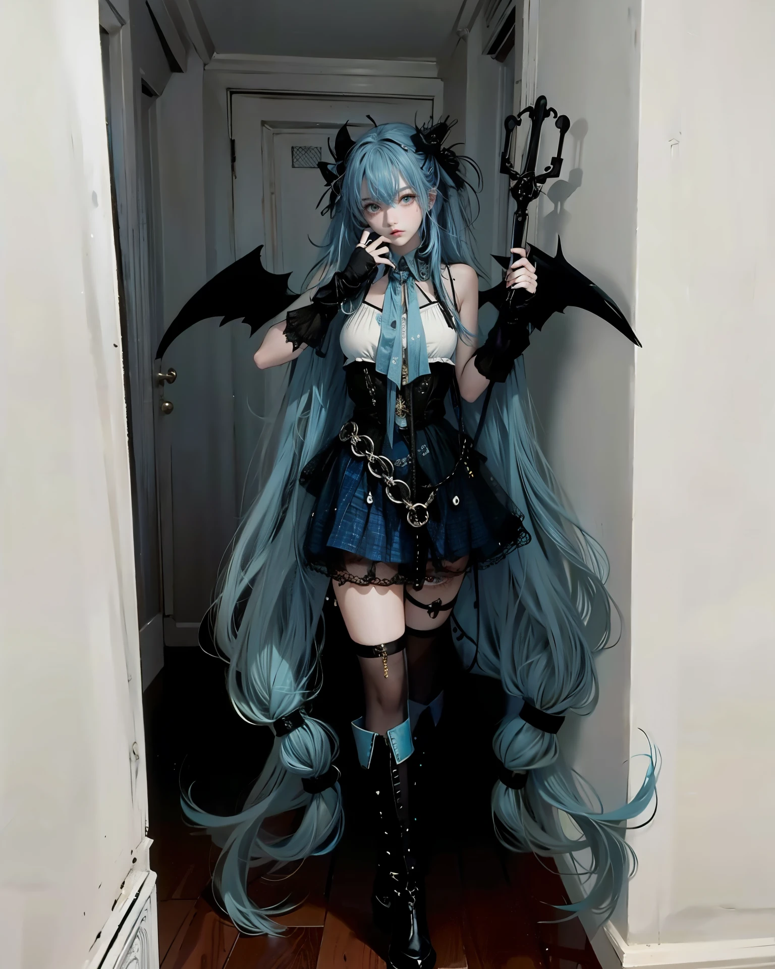 1girl, blue hair,