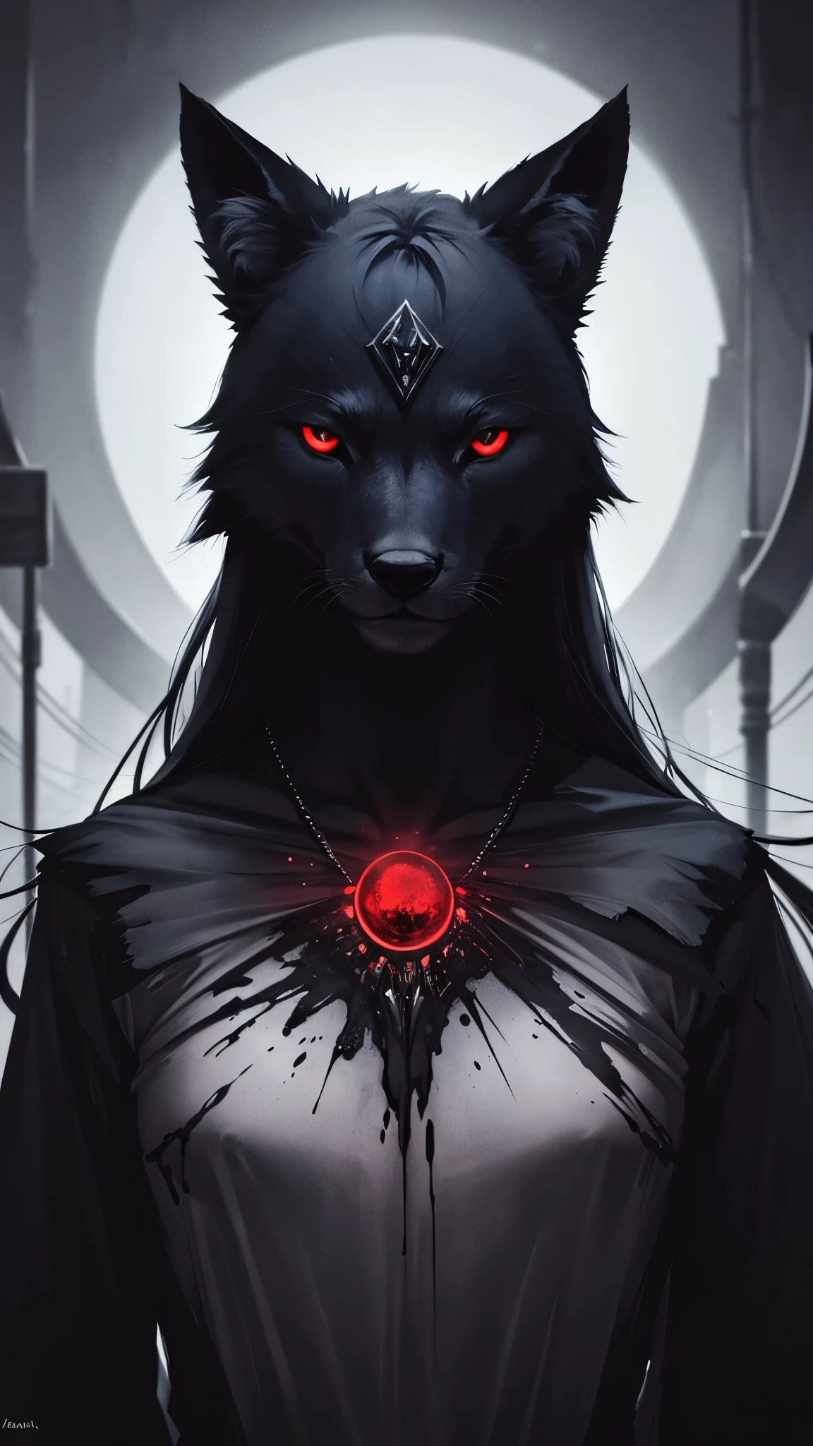 Imagen extremadamemte detallada,obra maestra,la mejor calidad,relismo extremo con mucho detalle,lobo de 6 cabezas,surgiendo de la oscuridad,en una ciudad de los 60 estremadamemte siniestra,lobos con pelaje grueso y negro,ojos rojos y penetrantes que brillan en la oscuridad,dark and guttural growl,postura de ataque,perfil derecho,