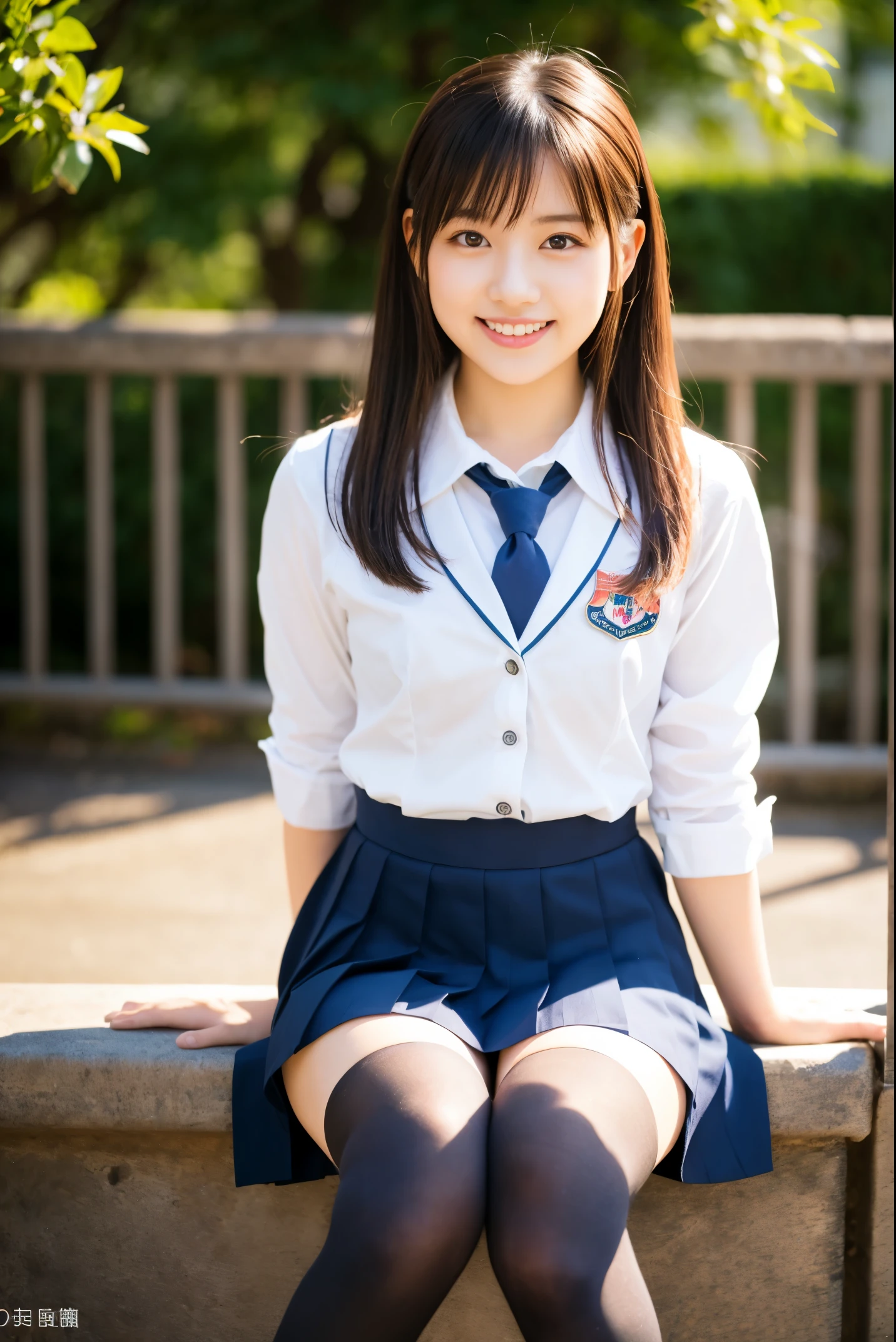 Ulchan-6500-v1.1, (Raw photo:1.2), (Photoreal), (genuine:1.4), 公園のsitting on the bench上品なエリートの女の子, japanese school uniformを着て, super realistic pantyhose:1.3、japanese girl uniform, japanese school uniform, wearing a principal&#39;s uniform, Young and cute gravure idol, Photo taken on 2020, dressed like a high school girl, wearing school uniform, wearing a strict business suit, Young skinny gravure idol, Seifuku　　　　　　　Ulchan-6500-v1.1, (Raw photo:1.2), (Photoreal), beautiful detailed girl, sitting on the bench、(genuine: 1.4), very detailed目と顔, ((japanese school uniform:1.2、Super realistic black tights:1.2))、((City of night:1.2)), Self snap, Instagram、game_nffsw, huge file size, High resolution, very detailed, highest quality, [masterpiece:1.6], enlightenment, very detailed, nffsw, finely, highest quality, 8k wallpaper, movie lighting, 1 girl, 17 years old, perfect body shape, cute droopy eyes beautiful big eyes、Pieck finger, ((table top)), highest quality, 1 girl, eye shadow, portrait, ((full body shot:1.4))、(very affectionate smile:1.2)、realistic skin texture、shiny skin、exposed thighs!!!