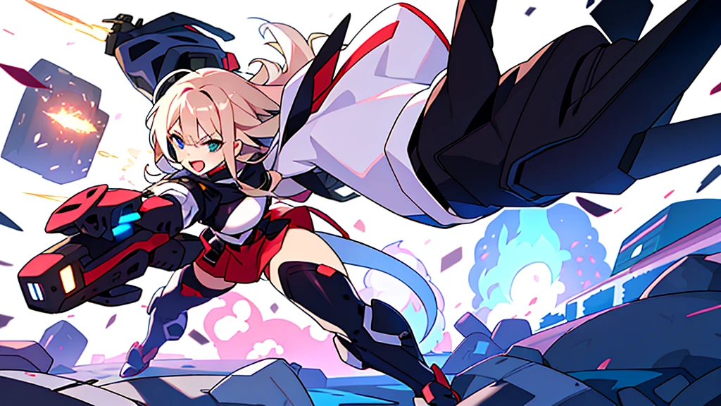 Anime girl , white background, dynamic pose, combat pose, blurry background,