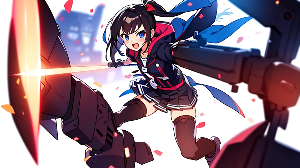 Anime girl , white background, combat pose, (((blurry background))),