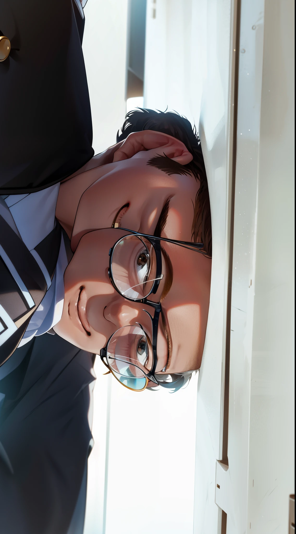 White man with glasses and suit smiling.