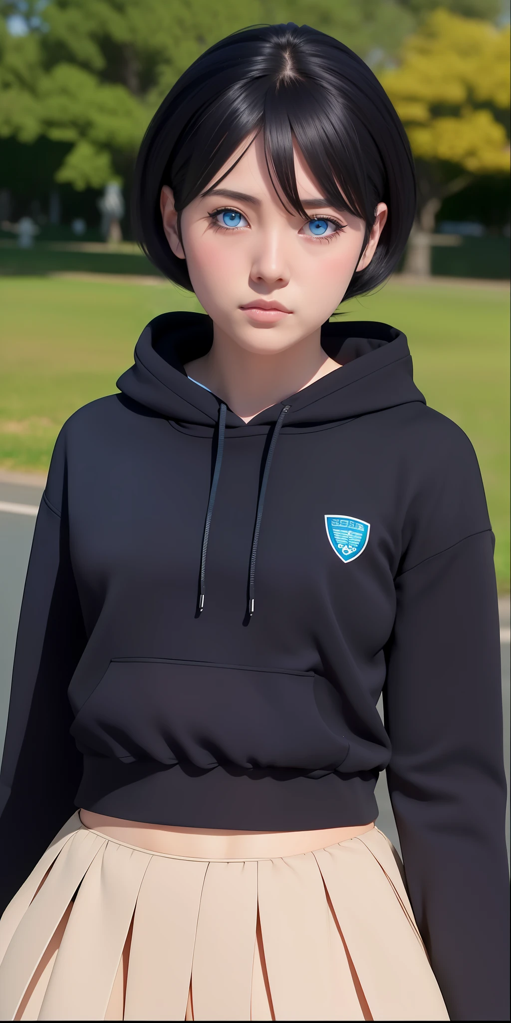 Turns every photo work art ,of a woman with long black hair and a pink shirt, she has a distant expression, semi realistic anime, in an anime style, semirealistic anime style, she has black hair, in anime style, (blue eyes:1.3), blunt bangs ,Uzumaki Himawari ,realistic ultra high qualiti detail images HD Restoration ,Ai,filter ,super detail clothes ,eliminates  to enchance igamages quality ,A small, thin, medium-sized face, has two rows of cat whiskers on the right and left cheeks ,detail realistic 