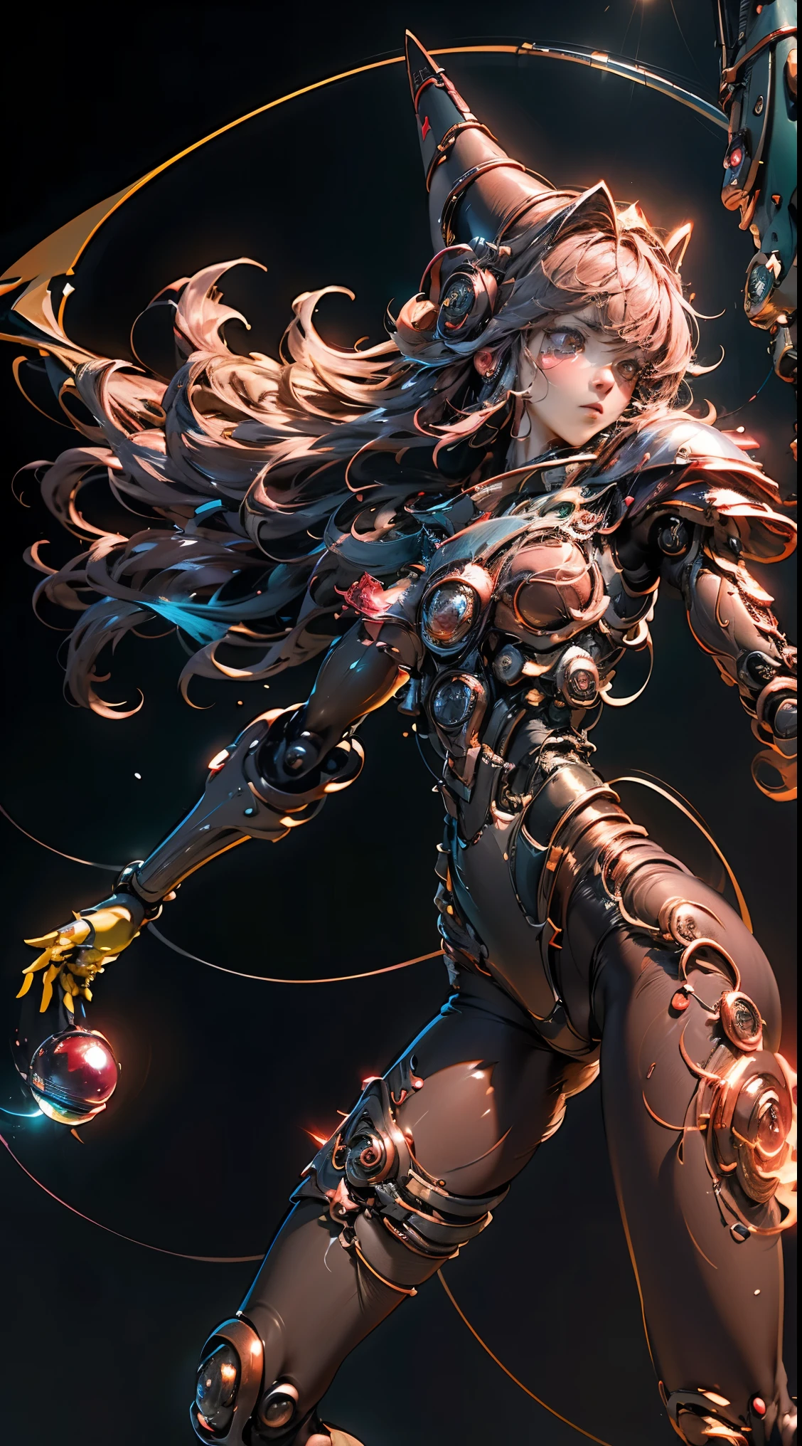 (mechanical parts:1.2), pretty 1girl, absurdres, 8k uhd, platinum red hair, long hair, (cyber tentacles:1.5), humongous breasts, smirking, elven ear, blue glowing chest, open navel, mechanical robots background, gear, ride wheels, (giant robots:1.2), (masterpiece:1.3), (best quality:1.1), (intricate detail:1.1), (cowboy shot:1.5), (open legs:1.5)