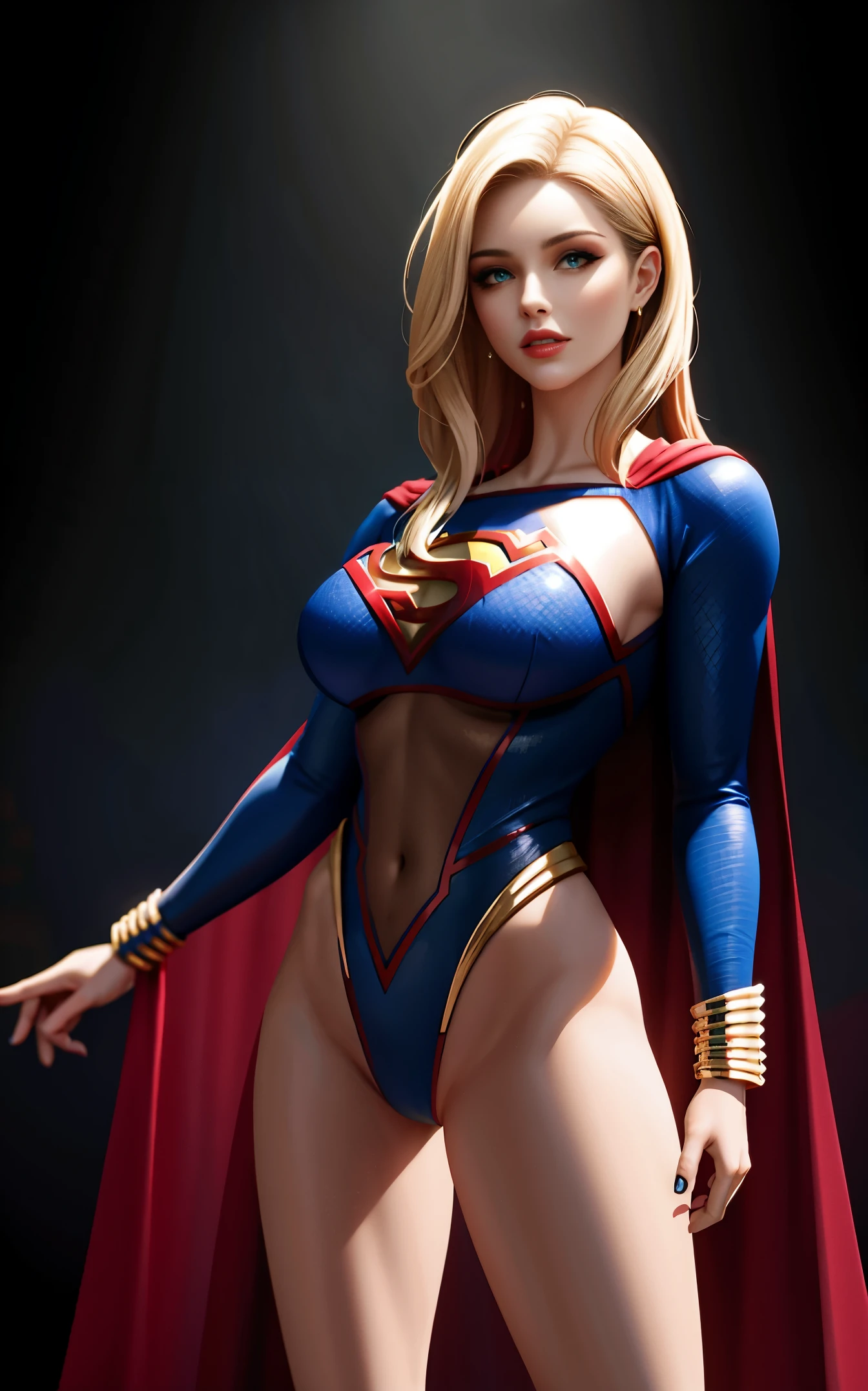 Supergirl nsfw:1.3, obra de arte, melhor qualidade, alta qualidade, High definition, alta qualidade texture, alta qualidade shadow, alto detalhe, Linda detalhada, finamente detalhado, CG extremamente detalhado, textura detalhada, a realista representation of the face, realista, colorida, Delicado, cinematic light, side lighting, reflexo de lente, rastreamento de raio, sharp foco, (1 garota, __foco__:1.3), (detalhes complexos, inventar, pureerosface_v1:0.5),  (detailed gorgeous and Delicado face, detailed gorgeous and Delicado eyes, a perfect face proportion, highly pele detalhada, pele detalhada, best proportion four fingers and a thumb, arms under the chest, large medium breasts, quadris largos, barriga lisa, magro e fino, __moda__, __cabelo__: 1.3), __Location__, no hands, there are no more hands, sem dedos perdidos, superman symbol S,  loiro.