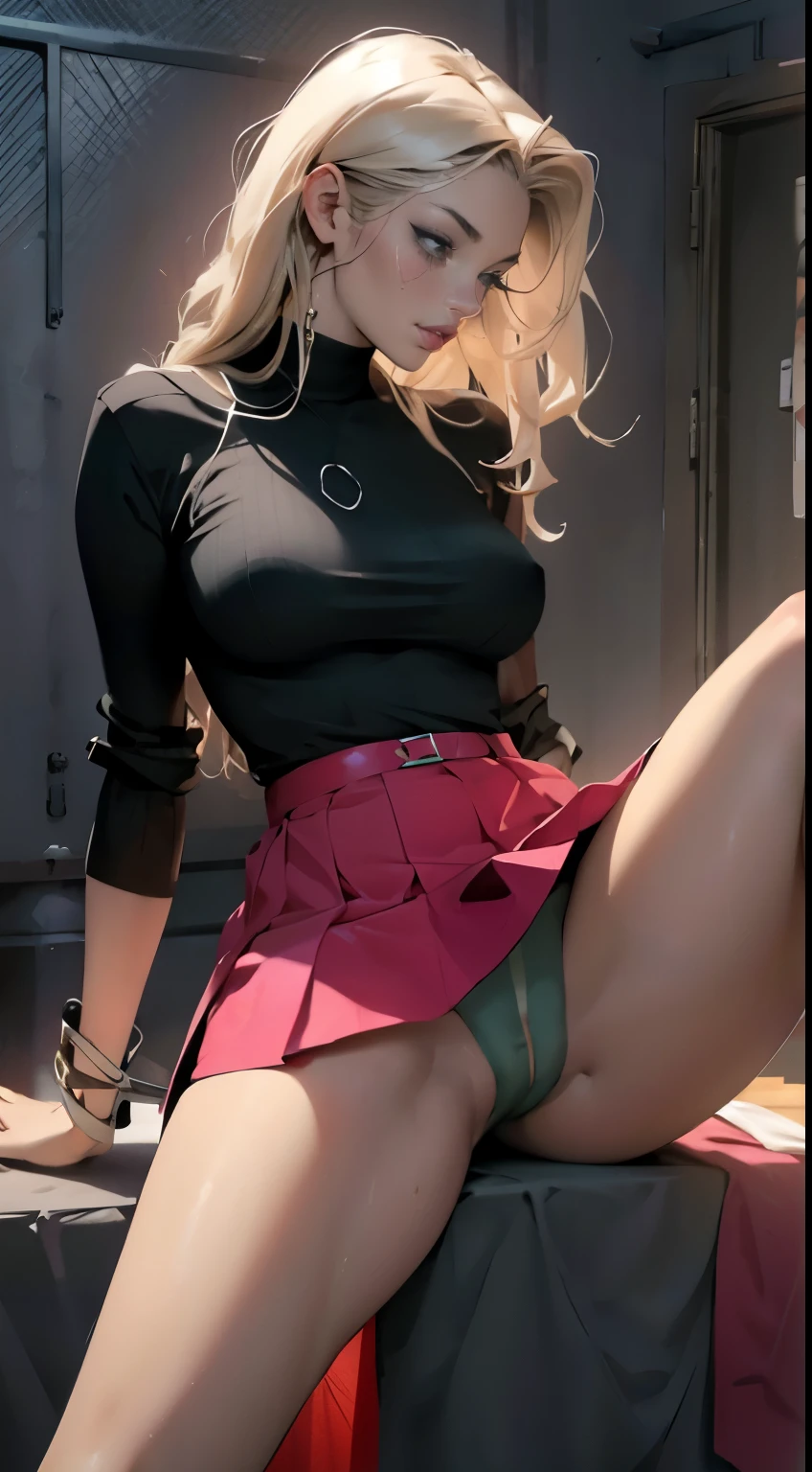 (best quality, 4k, 8k, high resolution, masterpiece:1.2), over-detailed, (realistic, photorealistic, photorealistic-realistic:1.37), intimate, frank, exciting, unbridled emotions, deep connection, smooth movements, moans, sweaty bodies, ecstatic pleasure, expressions filled with pleasure, skin-to-skin contact, seductive eye contact, prominent muscles, lustful desires, electrifying chemistry, undressing, passionate hugs, teasing whispers, gentle touches, captivating gaze, orgasmic bliss, delightful beauty, intertwined limbs, seductive atmosphere, lustful energy, bright colors, soft lighting, artistically composed, desirable curves, irresistible charm, undeniable attractiveness, pleasure-inducing poses, 1boy, 1girl, young guy having sex with a girl, missionary standing pose (NSFW:1.37), a girl in a short skirt is sitting on a table (skirt is up), a girl bends her leg at the knee, gently moans from voluptuousness, gentle hugs, excitement, a guy holds a girl by the hip, in a fit of passion almost all clothes are off, a dick is already in the pussy, juice oozes from the pussy, energetic frictions, they merge in a loving Ecstatic, the girl throws her head back in bliss, a beautiful curve of her neck, long hair hanging down,